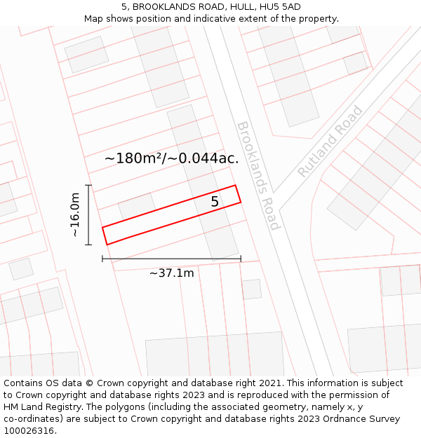 5, BROOKLANDS ROAD, HULL, HU5 5AD: Plot and title map