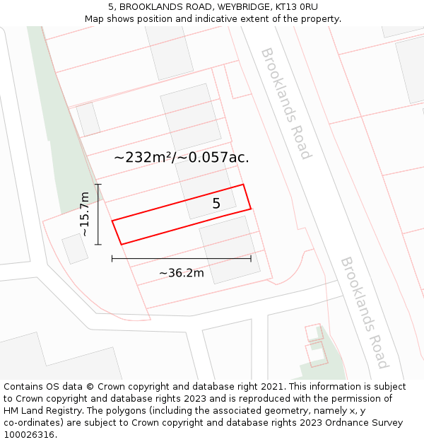 5, BROOKLANDS ROAD, WEYBRIDGE, KT13 0RU: Plot and title map