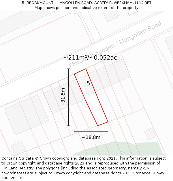 5, BROOKMOUNT, LLANGOLLEN ROAD, ACREFAIR, WREXHAM, LL14 3RT: Plot and title map