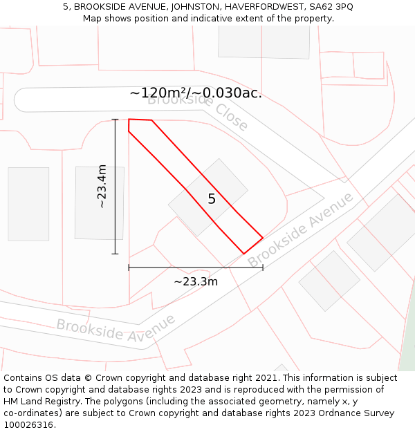 5, BROOKSIDE AVENUE, JOHNSTON, HAVERFORDWEST, SA62 3PQ: Plot and title map