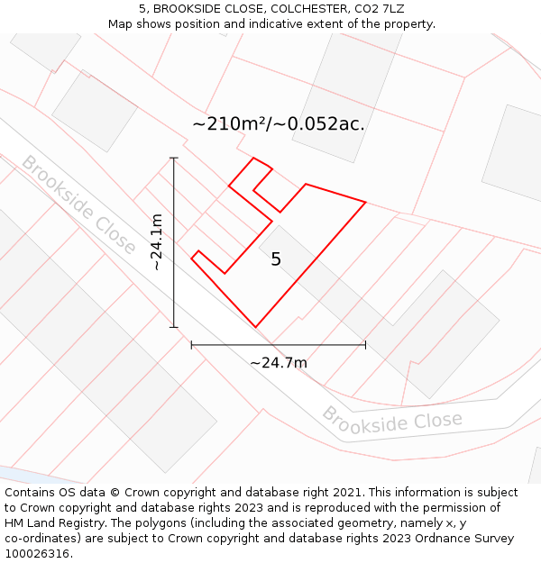 5, BROOKSIDE CLOSE, COLCHESTER, CO2 7LZ: Plot and title map