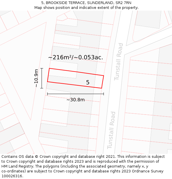 5, BROOKSIDE TERRACE, SUNDERLAND, SR2 7RN: Plot and title map