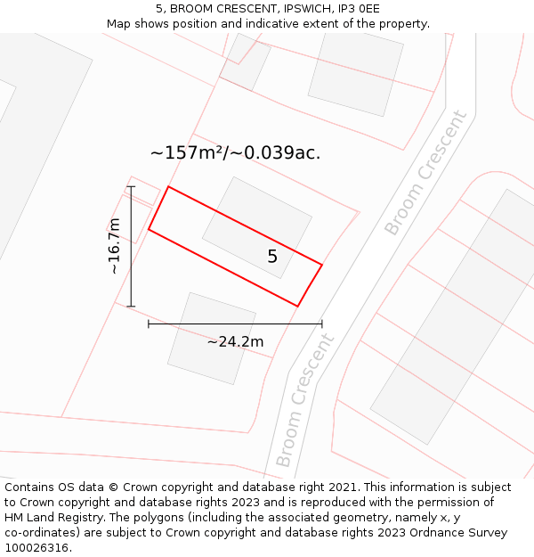 5, BROOM CRESCENT, IPSWICH, IP3 0EE: Plot and title map