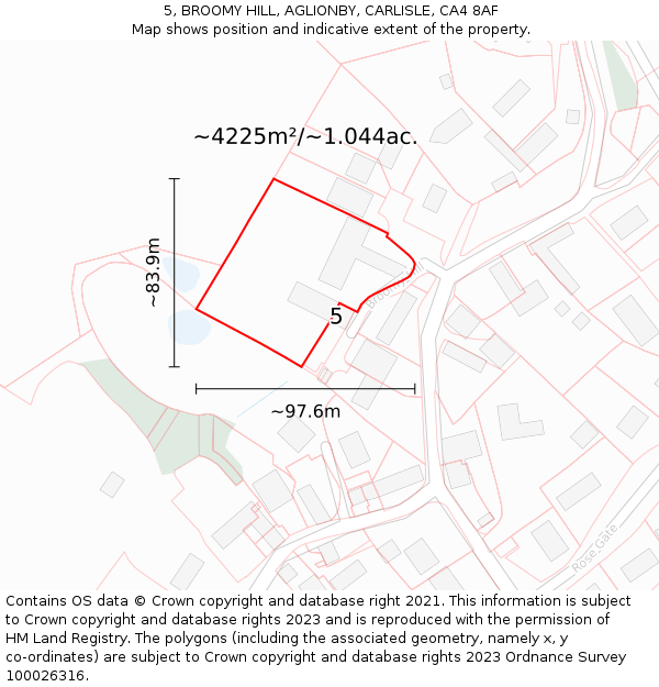 5, BROOMY HILL, AGLIONBY, CARLISLE, CA4 8AF: Plot and title map