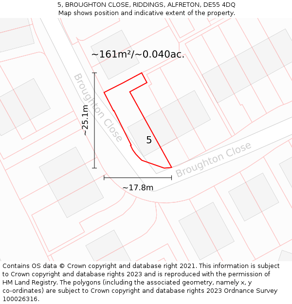 5, BROUGHTON CLOSE, RIDDINGS, ALFRETON, DE55 4DQ: Plot and title map