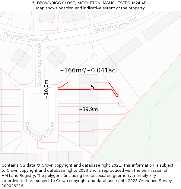 5, BROWNRIGG CLOSE, MIDDLETON, MANCHESTER, M24 4BU: Plot and title map