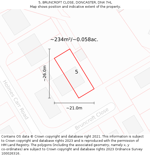 5, BRUNCROFT CLOSE, DONCASTER, DN4 7HL: Plot and title map