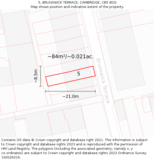 5, BRUNSWICK TERRACE, CAMBRIDGE, CB5 8DG: Plot and title map