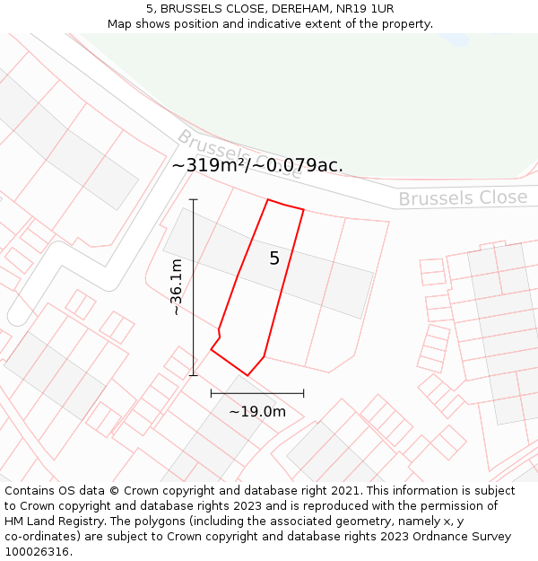 5, BRUSSELS CLOSE, DEREHAM, NR19 1UR: Plot and title map