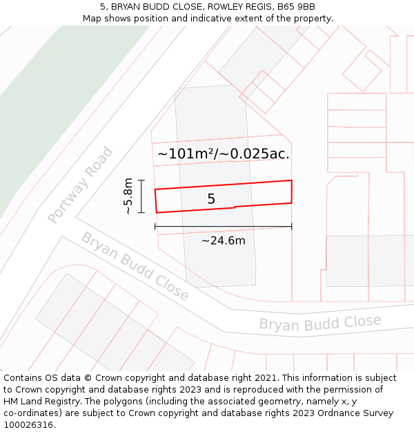 5, BRYAN BUDD CLOSE, ROWLEY REGIS, B65 9BB: Plot and title map