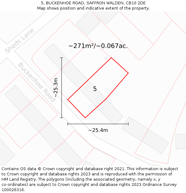 5, BUCKENHOE ROAD, SAFFRON WALDEN, CB10 2DE: Plot and title map
