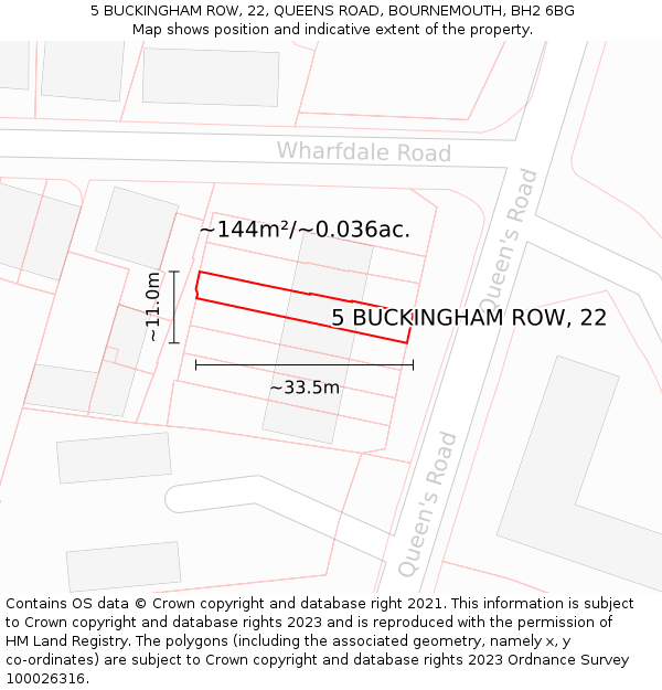 5 BUCKINGHAM ROW, 22, QUEENS ROAD, BOURNEMOUTH, BH2 6BG: Plot and title map