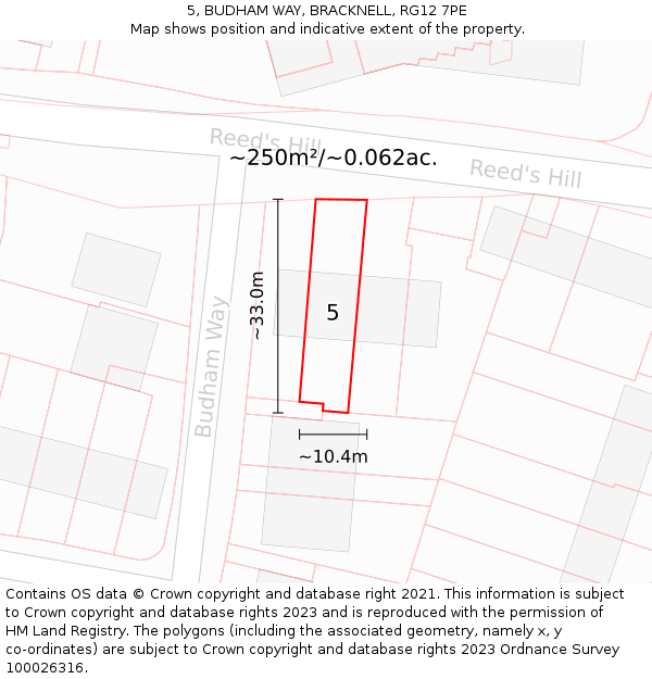 5, BUDHAM WAY, BRACKNELL, RG12 7PE: Plot and title map