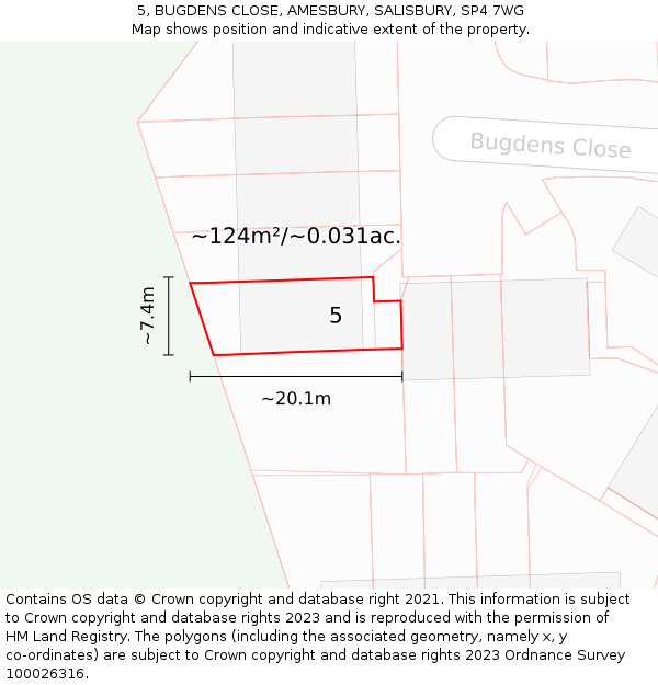 5, BUGDENS CLOSE, AMESBURY, SALISBURY, SP4 7WG: Plot and title map