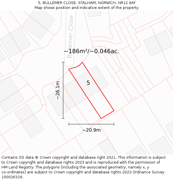 5, BULLEMER CLOSE, STALHAM, NORWICH, NR12 9AY: Plot and title map
