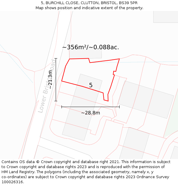 5, BURCHILL CLOSE, CLUTTON, BRISTOL, BS39 5PR: Plot and title map