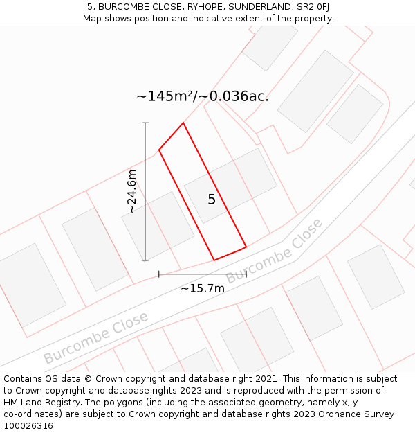 5, BURCOMBE CLOSE, RYHOPE, SUNDERLAND, SR2 0FJ: Plot and title map