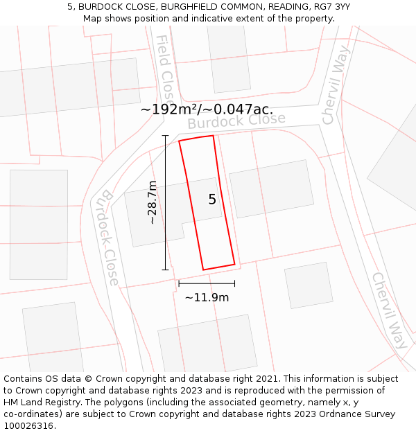 5, BURDOCK CLOSE, BURGHFIELD COMMON, READING, RG7 3YY: Plot and title map
