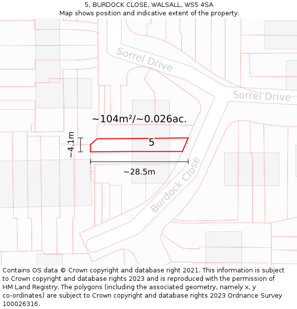 5, BURDOCK CLOSE, WALSALL, WS5 4SA: Plot and title map