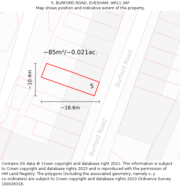 5, BURFORD ROAD, EVESHAM, WR11 3AF: Plot and title map