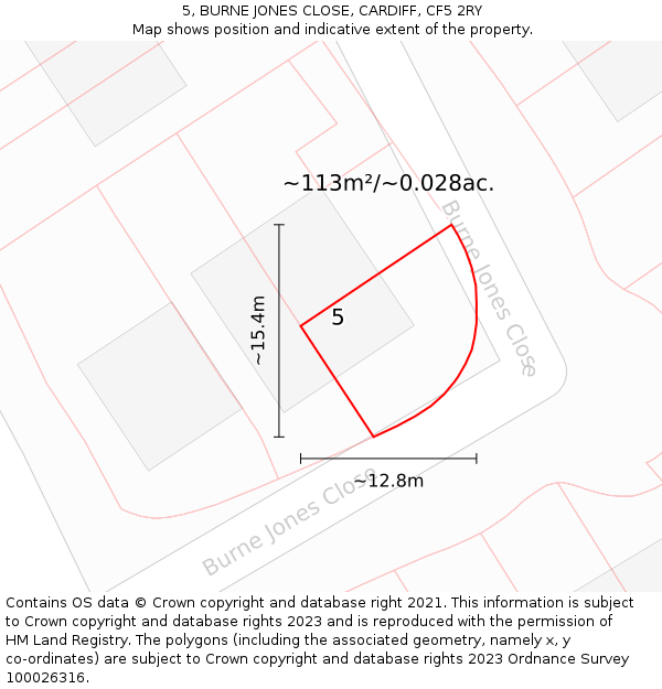 5, BURNE JONES CLOSE, CARDIFF, CF5 2RY: Plot and title map