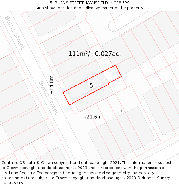 5, BURNS STREET, MANSFIELD, NG18 5PS: Plot and title map