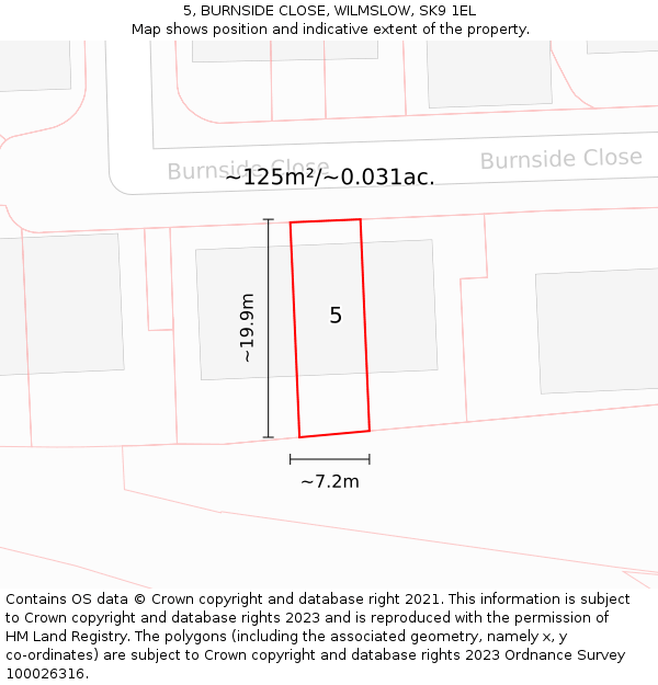 5, BURNSIDE CLOSE, WILMSLOW, SK9 1EL: Plot and title map