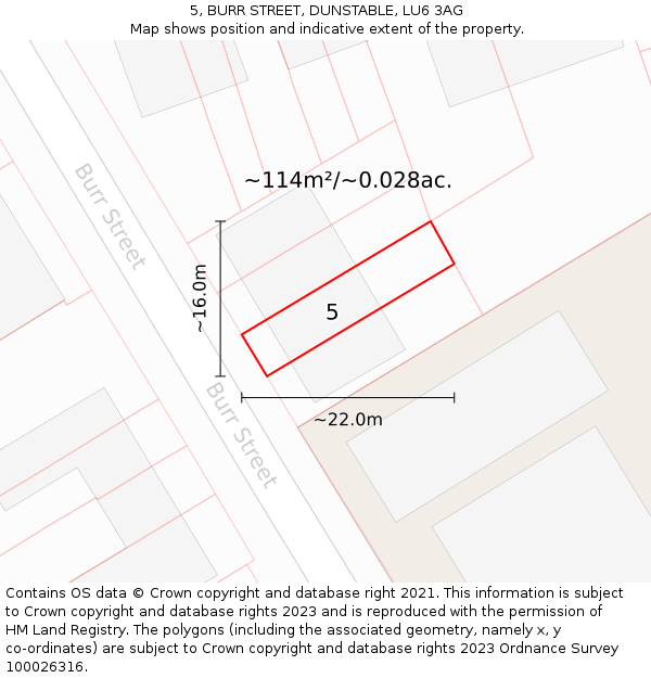 5, BURR STREET, DUNSTABLE, LU6 3AG: Plot and title map