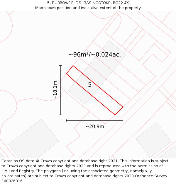 5, BURROWFIELDS, BASINGSTOKE, RG22 4XJ: Plot and title map