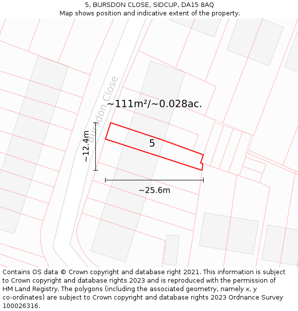5, BURSDON CLOSE, SIDCUP, DA15 8AQ: Plot and title map