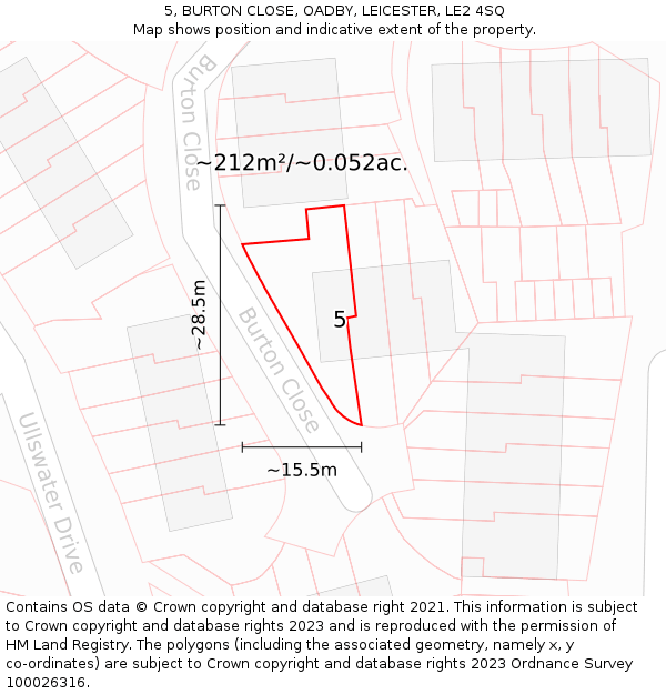 5, BURTON CLOSE, OADBY, LEICESTER, LE2 4SQ: Plot and title map