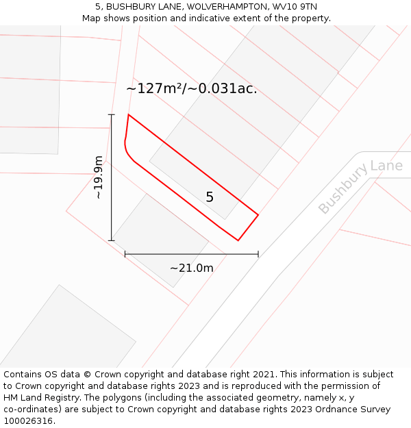 5, BUSHBURY LANE, WOLVERHAMPTON, WV10 9TN: Plot and title map