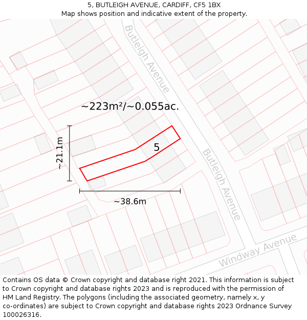 5, BUTLEIGH AVENUE, CARDIFF, CF5 1BX: Plot and title map