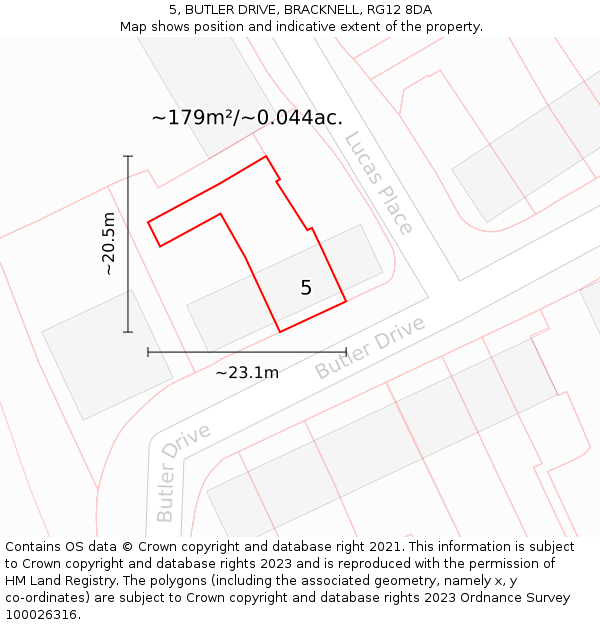 5, BUTLER DRIVE, BRACKNELL, RG12 8DA: Plot and title map