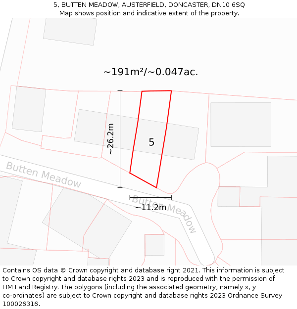 5, BUTTEN MEADOW, AUSTERFIELD, DONCASTER, DN10 6SQ: Plot and title map