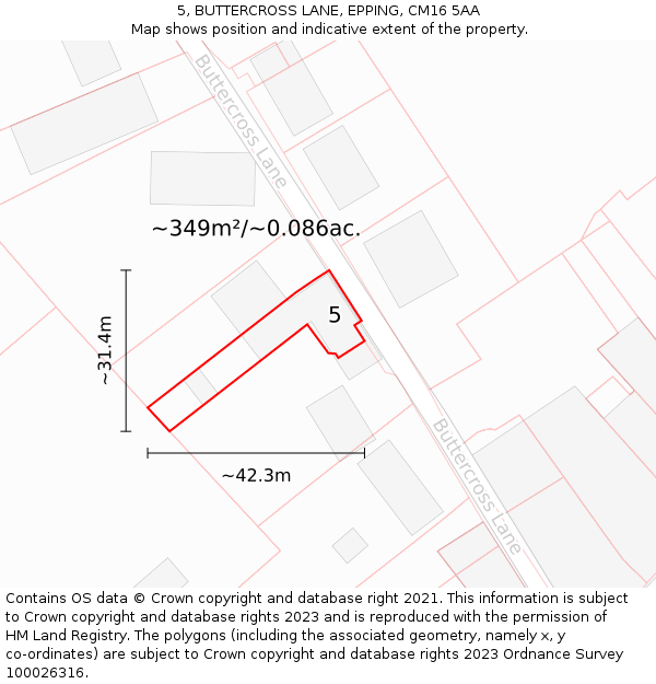 5, BUTTERCROSS LANE, EPPING, CM16 5AA: Plot and title map