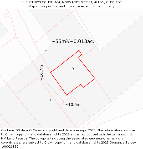 5, BUTTERYS COURT, 46A, NORMANDY STREET, ALTON, GU34 1DE: Plot and title map