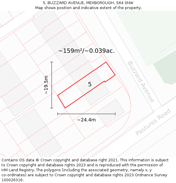 5, BUZZARD AVENUE, MEXBOROUGH, S64 0NW: Plot and title map