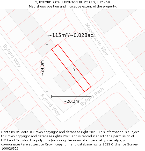 5, BYFORD PATH, LEIGHTON BUZZARD, LU7 4NR: Plot and title map