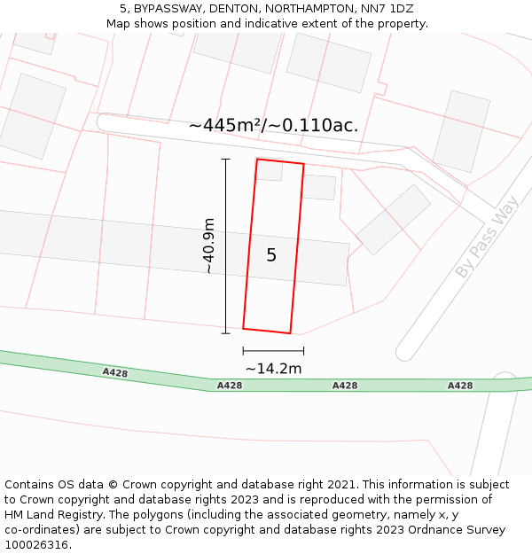 5, BYPASSWAY, DENTON, NORTHAMPTON, NN7 1DZ: Plot and title map