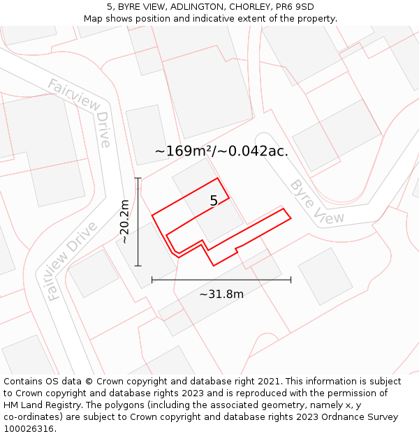 5, BYRE VIEW, ADLINGTON, CHORLEY, PR6 9SD: Plot and title map