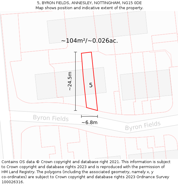 5, BYRON FIELDS, ANNESLEY, NOTTINGHAM, NG15 0DE: Plot and title map