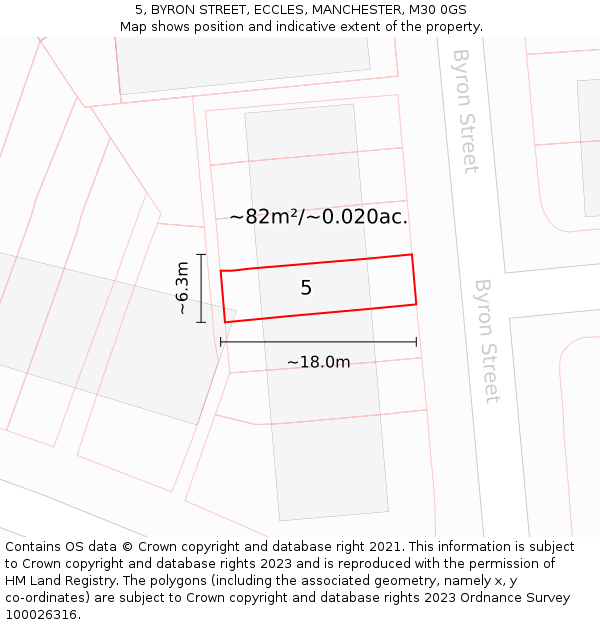 5, BYRON STREET, ECCLES, MANCHESTER, M30 0GS: Plot and title map