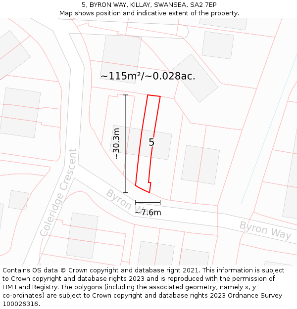 5, BYRON WAY, KILLAY, SWANSEA, SA2 7EP: Plot and title map