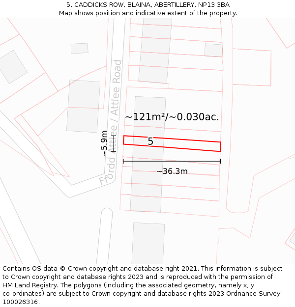 5, CADDICKS ROW, BLAINA, ABERTILLERY, NP13 3BA: Plot and title map