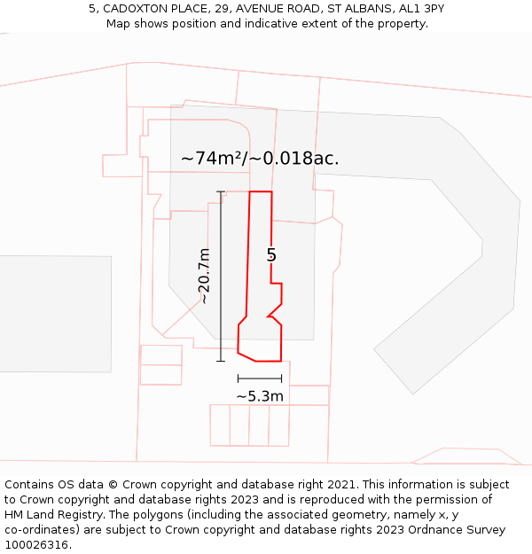 5, CADOXTON PLACE, 29, AVENUE ROAD, ST ALBANS, AL1 3PY: Plot and title map