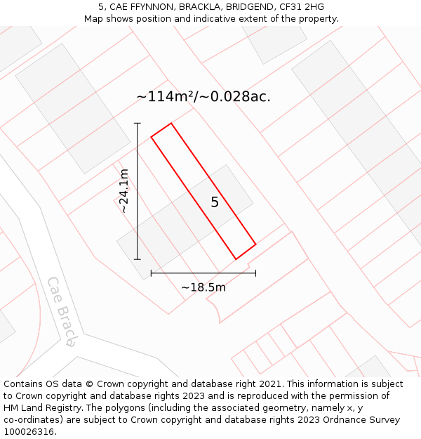 5, CAE FFYNNON, BRACKLA, BRIDGEND, CF31 2HG: Plot and title map