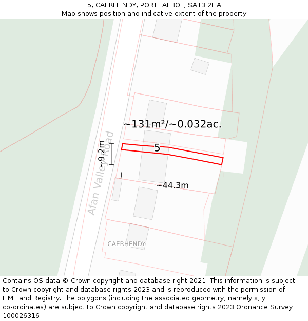 5, CAERHENDY, PORT TALBOT, SA13 2HA: Plot and title map