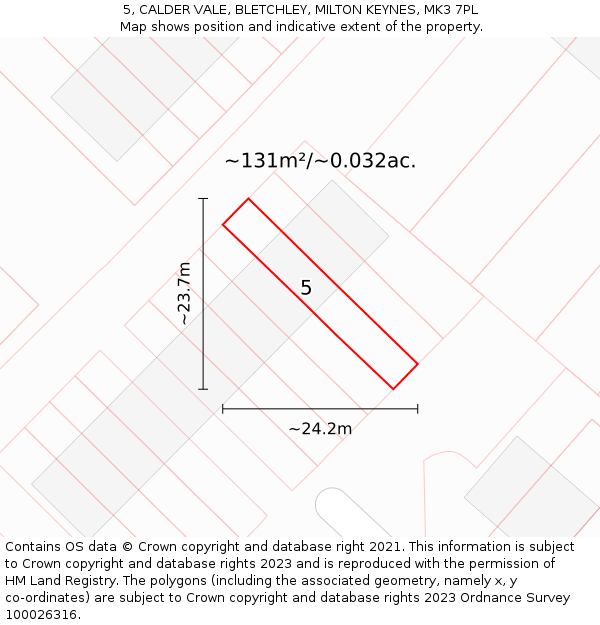 5, CALDER VALE, BLETCHLEY, MILTON KEYNES, MK3 7PL: Plot and title map