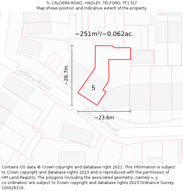 5, CALDERA ROAD, HADLEY, TELFORD, TF1 5LT: Plot and title map